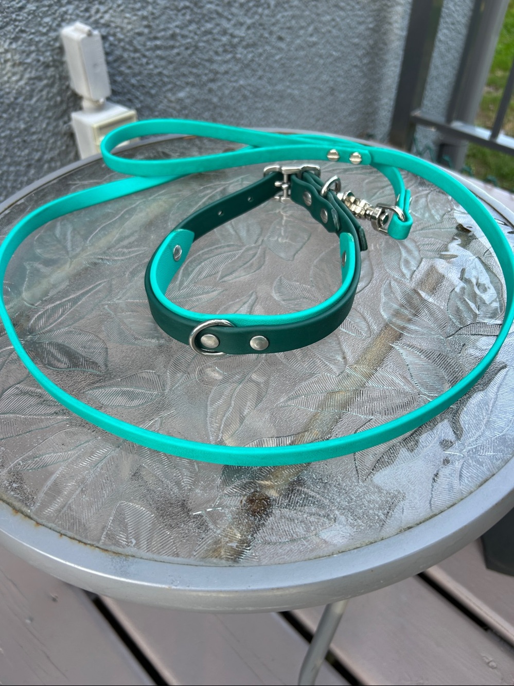 Teal Green Dog Collar/leash  with Silver-Tone Hardware